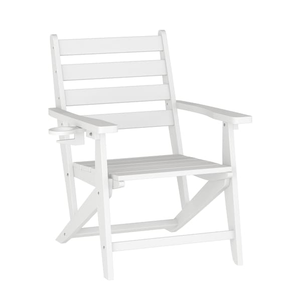 Flash Furniture Tolleson Adirondack Dining Chair w/Fold Out Cup Holder, Weather Resistant Recycled HDPE in White LE-HMP-2037-10-WHT-GG - main